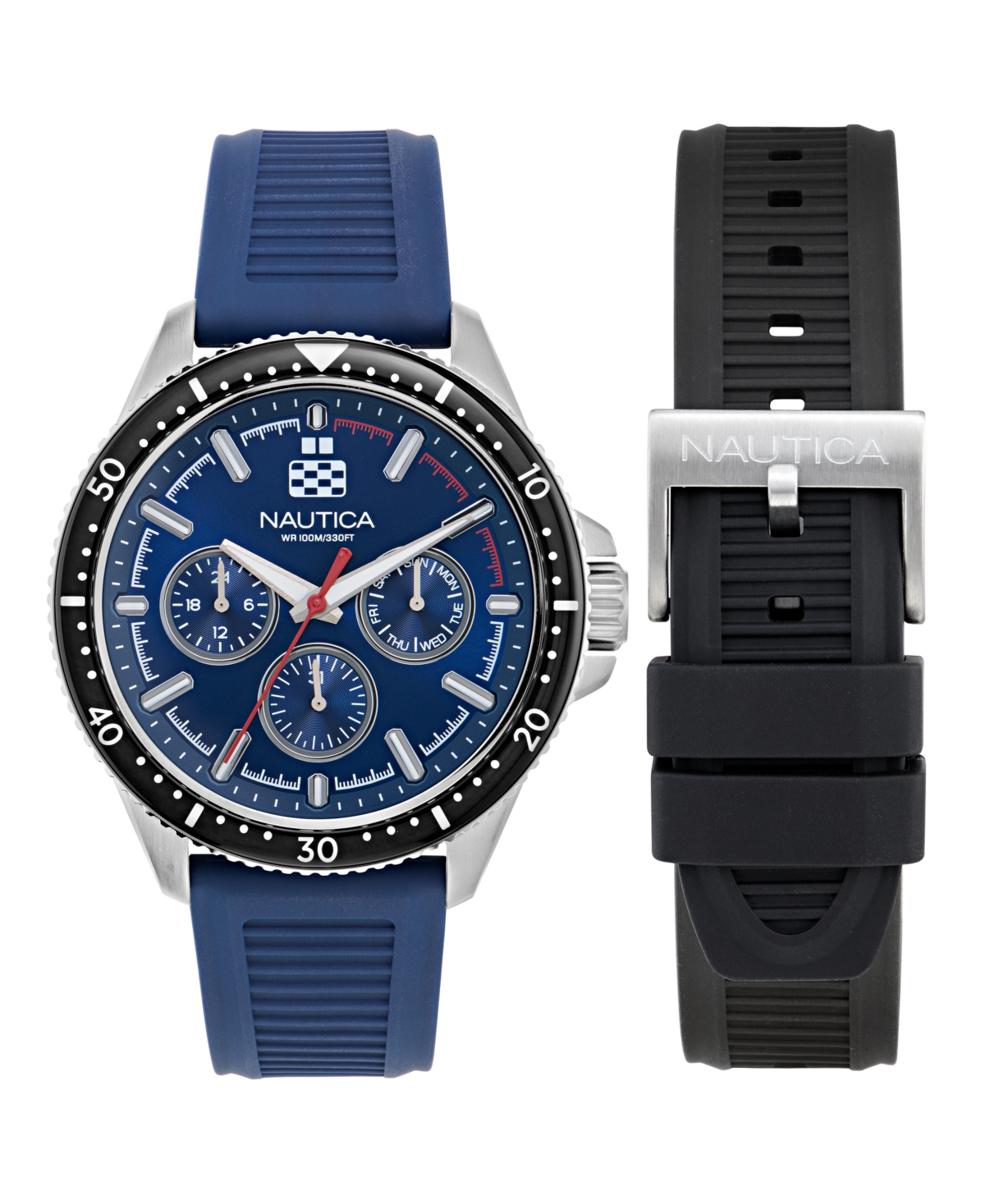 Men's Analog Blue Silicone Watch Set, 46mm - Blue