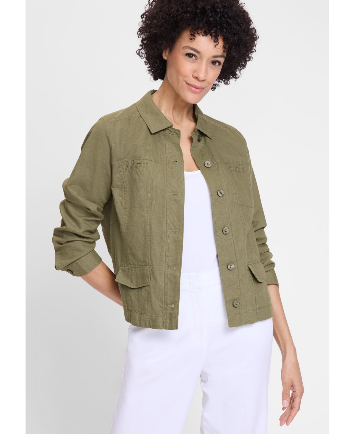Women's Linen Blend Jacket - Olive