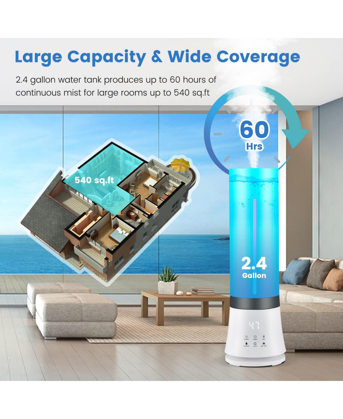 5.5L Cool Mist Humidifiers with Remote Control and 12 Hours Timer