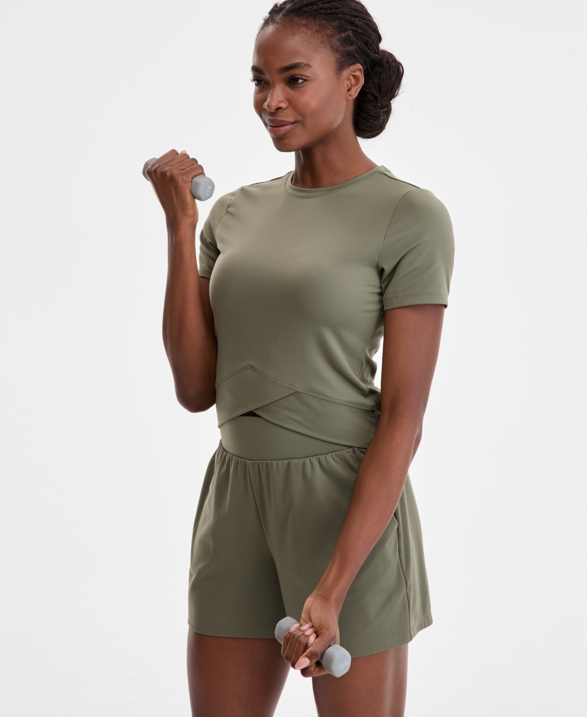 Id Ideology Women's Overlap Cropped Crewneck T-shirt, Exclusively At Macy's