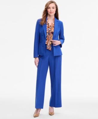 Womens Clasp Blazer Wide Leg Pants Tie Neck Blouse Wide Leg Pants