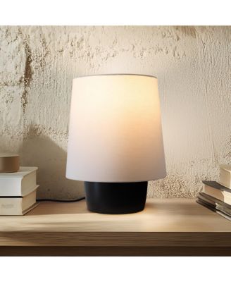 Dan LED Classic Table Lamp with Cream Tapered Drum Shade and Heavy Ceramic Base, Bulb Included (14")