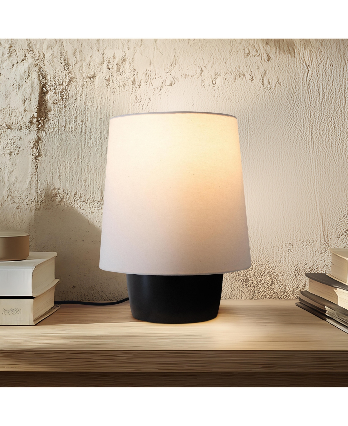 Dan Led Classic Table Lamp with Cream Tapered Drum Shade and Heavy Ceramic Base, Bulb Included (14")