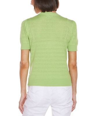 Women's Pointelle Scalloped Placket Cardigan Sweater