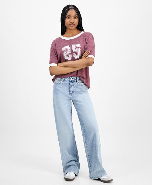 alfani Celebrity Pink Juniors' High Rise Baggy Wide-Leg Curvy Jeans Juniors'