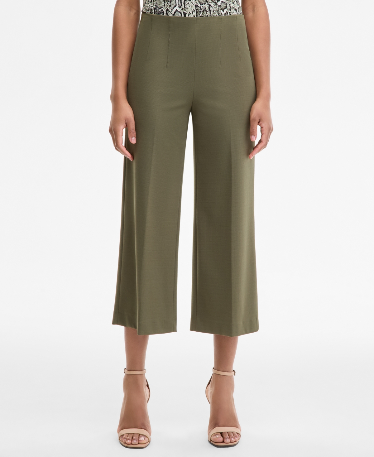 Anne Klein Women's High-rise Pull-on Crop Wide-leg Pants In Green