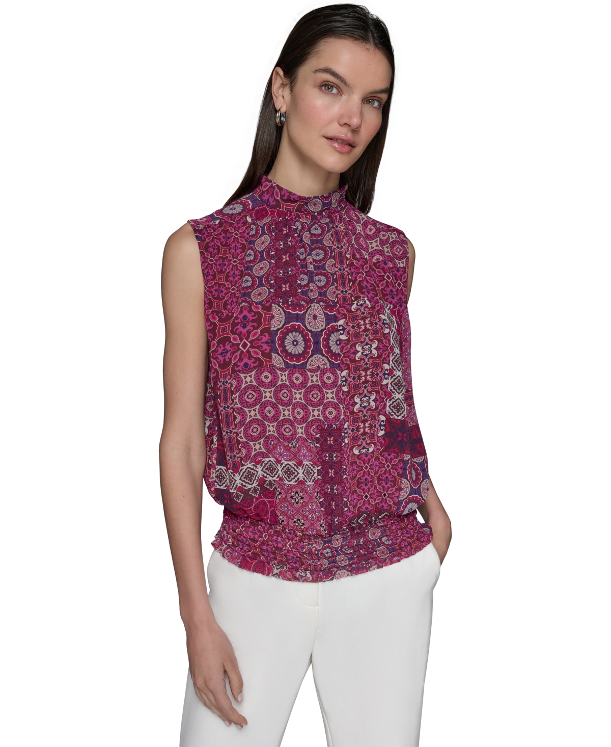 Karl Lagerfeld Women's Printed Mock Neck Top In Purple