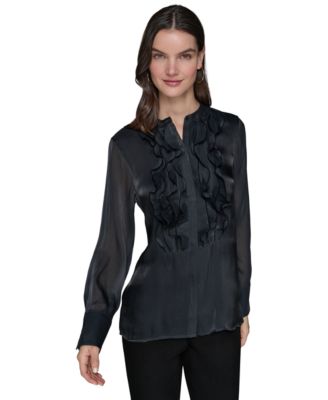 KARL LAGERFELD PARIS - Ruffled-Front Organza Blouse