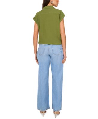 Women's Cotton Short-Sleeve Tie-Front Blouse