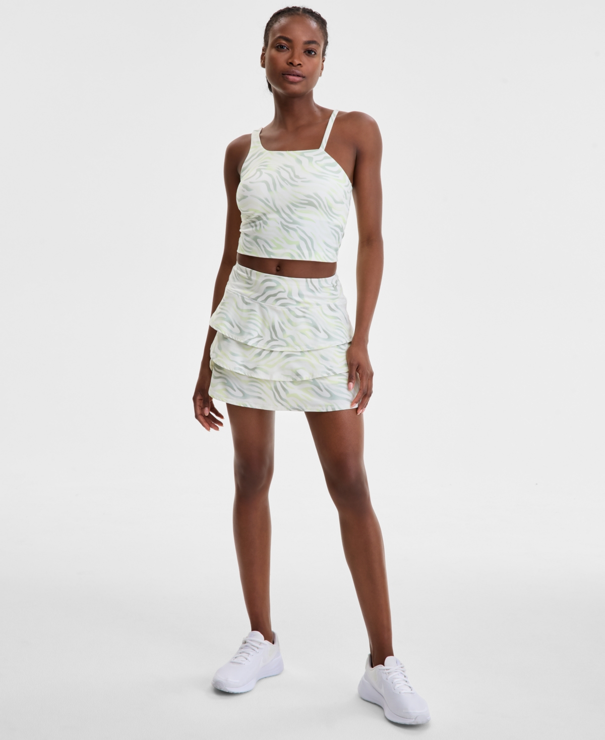 Women's Fluid Zebra Printed Flounce Skort, Exclusively at Macy's - Washed White