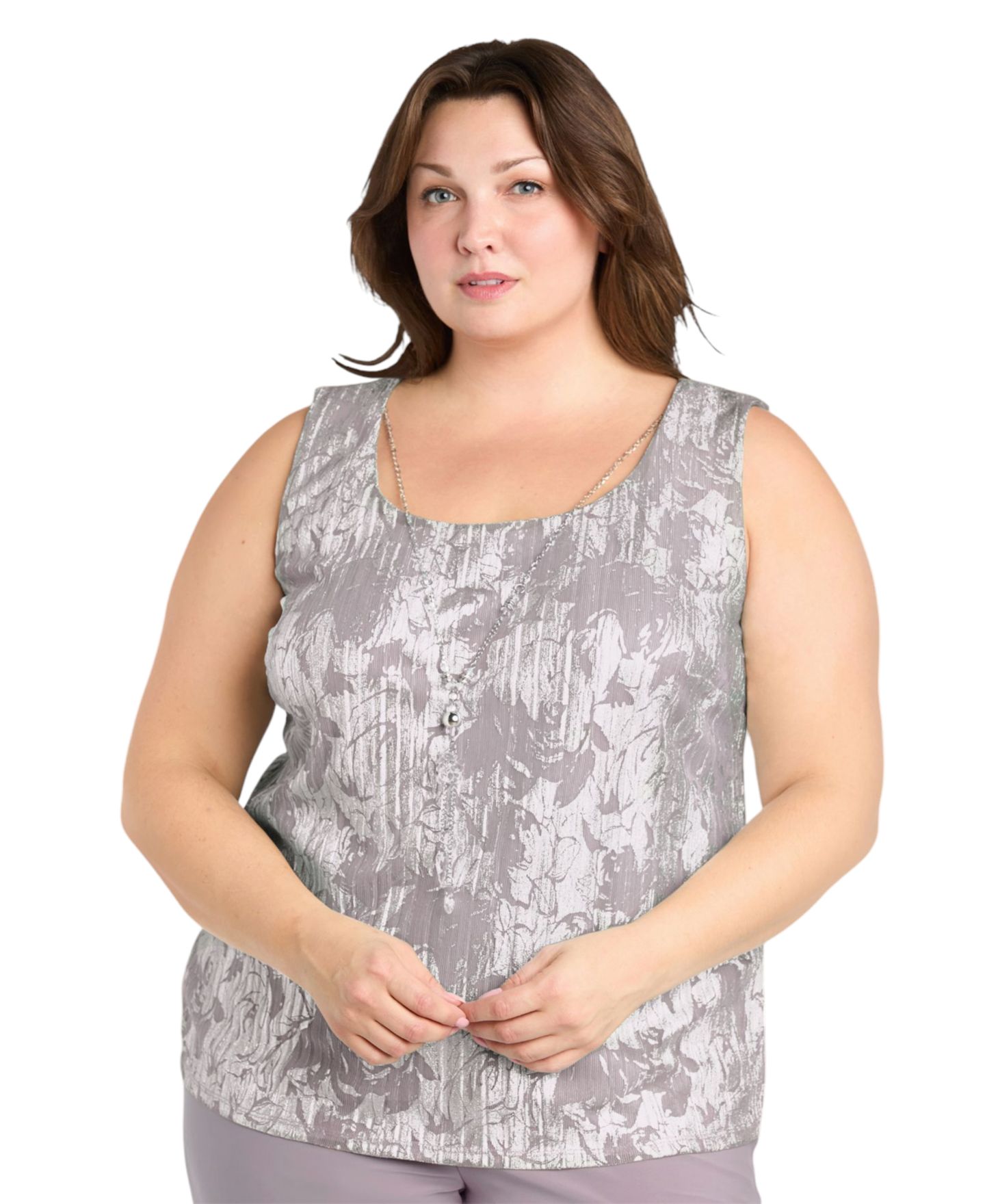 R & M Richards Plus Size 3-Pc. Embellished Jacket, Necklace Top & Pant Set, цвет: Лавандовый серебряный — фото 7