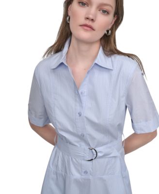 Women's Dropped Waist Button-Front Collared Dress