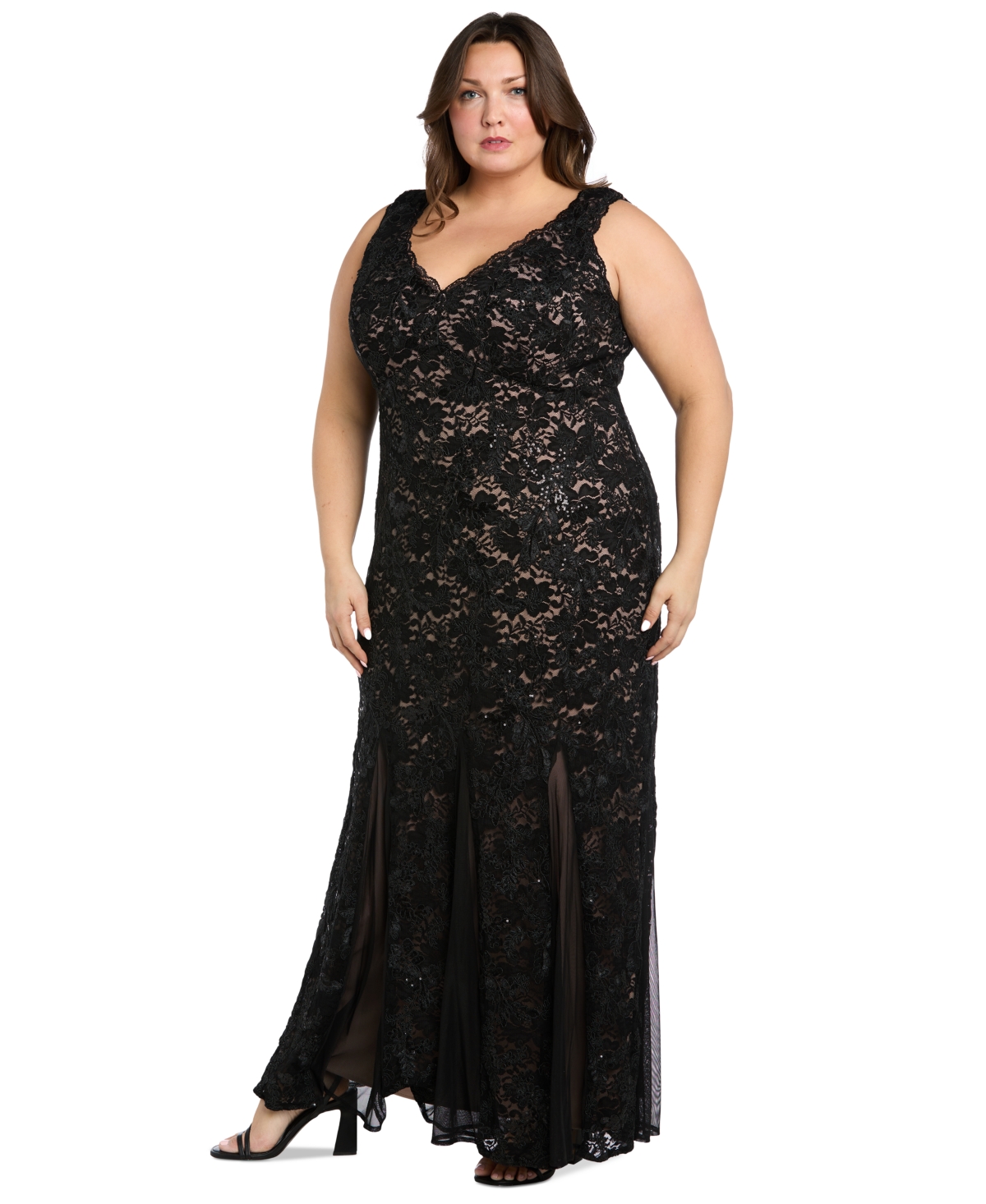 R & M Richards Plus Size Sequined Lace Gown