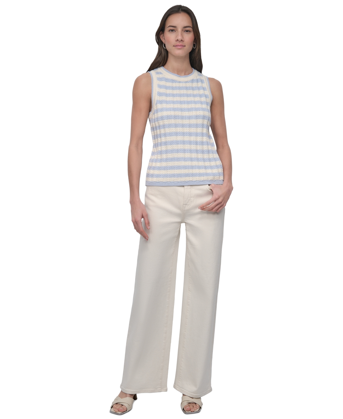 Shop Dkny Jeans Women's Ribbed Striped Crewneck Tank Top