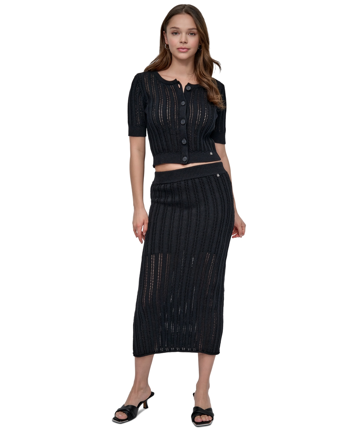 Women's Cable Pointelle-Stitch Skirt - BLK - BLACK