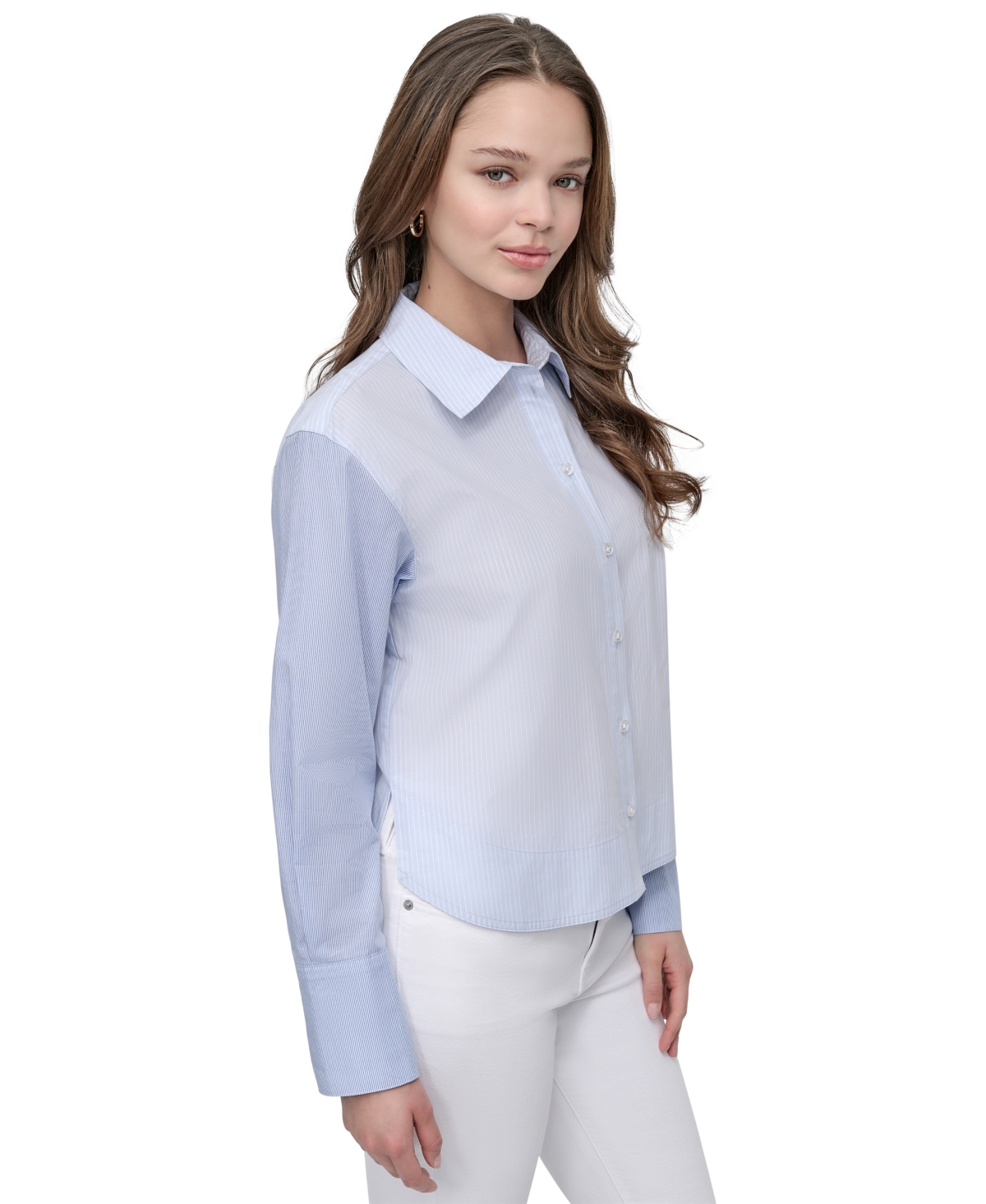 DKNY JEANS WOMEN'S CROPPED LONG-SLEEVE BUTTON-FRONT SHIRT 