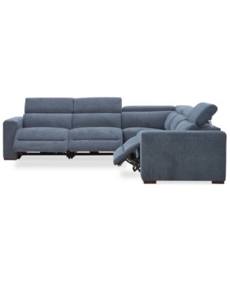 Nevio 5-Pc. Fabric Power Headrest Sectional with 3 Power Motion Chairs