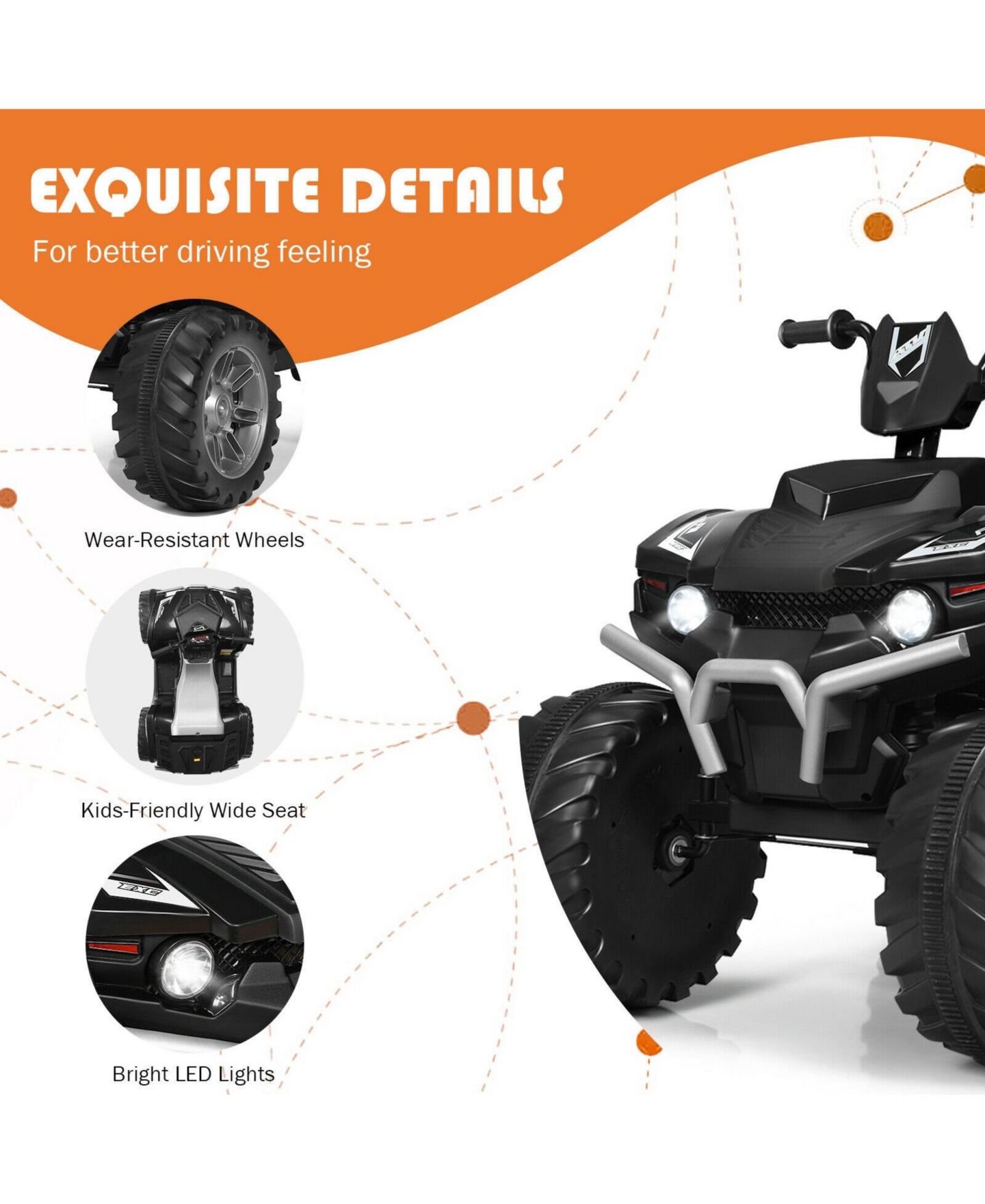 Детская игрушка Mecale 12V Kids Ride-On ATV with LED Lights, 1-Seat, Ages 3+, цвет: Чёрный — фото 5