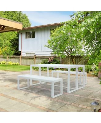 3-Piece Outdoor Patio Dining Set, Aluminum Furniture Set with 1 Rectangular Picnic Table and 2 Benches for Garden, Lawn, Yard