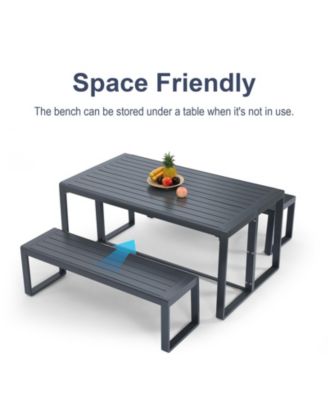 3-Piece Outdoor Patio Dining Set, Aluminum Furniture Set with 1 Rectangular Picnic Table and 2 Benches for Garden, Lawn, Yard
