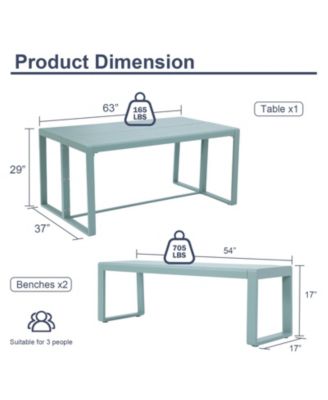 3-Piece Outdoor Patio Dining Set, Aluminum Furniture Set with 1 Rectangular Picnic Table and 2 Benches for Garden, Lawn, Yard