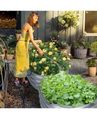 2Pcs Galvanized Raised Garden Bed Kit,35.34''(L) x 23.62''(W) x11.81''(H) Outdoor Garden Planter Oval Large Boxes for Vegetables, Flowers, Herbs - Silver