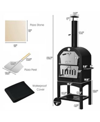 Rolling Outdoor Pizza Oven Wood Fire Pizza Maker With Pizza Peel Pizza Stone Waterproof Cover Wood Storage Shelf Ash Collection Drawer Thermometer Heat-Resistant Handle Perfect For Outdoor Activities