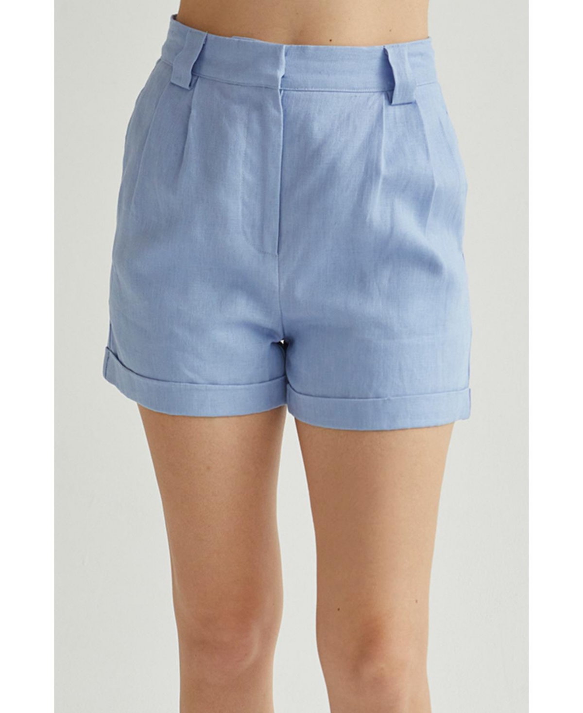 Women's Cora Cuffed Linen Shorts - Blue