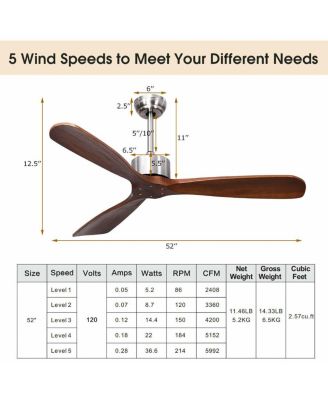 52 Inch Modern Brushed Nickel Finish Ceiling Fan with Remote Control