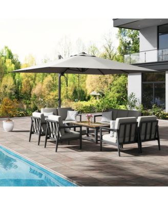  Rectangular Cantilever Umbrella with Detachable LED Atmosphere Light and Bluetooth Player, w/ Weight Base Included