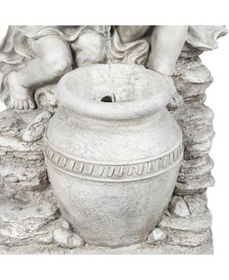 Gray Resin Cherub Angels Outdoor Fountain with LED Light