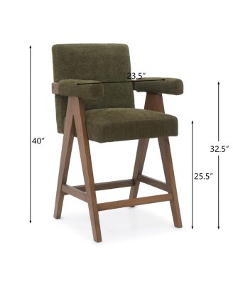 Upholstered Counter Height Stool with Arms, 25.5" Solid Wood Chair for Kitchen Island or Home Bar-Maison Boucle