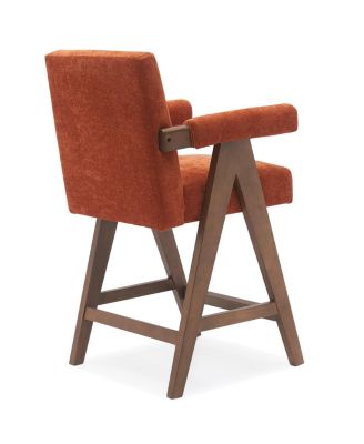 Upholstered Counter Height Stool with Arms, 25.5" Solid Wood Chair for Kitchen Island or Home Bar-Maison Boucle