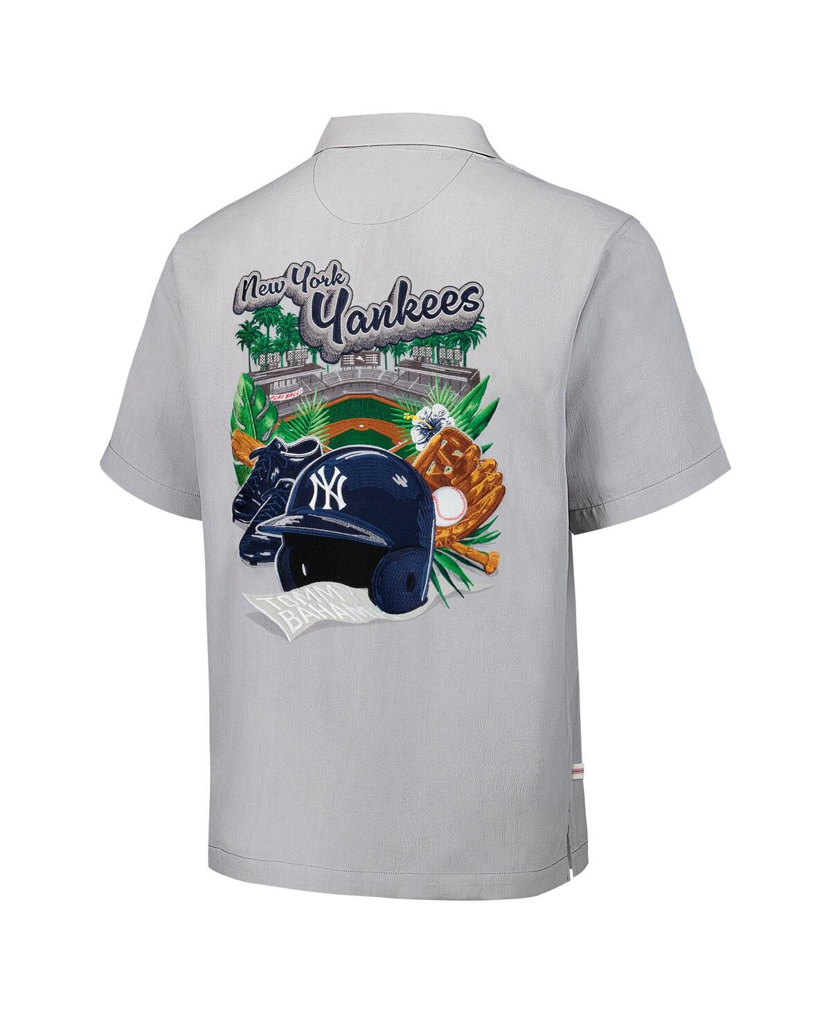 Tommy Bahama Men's Gray New York Yankees Hit And Run Silk Camp Button-up Shirt