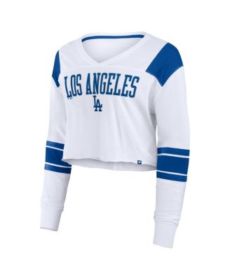 Women's White Los Angeles Dodgers Stretch Cropped Fashion Long Sleeve T-Shirt