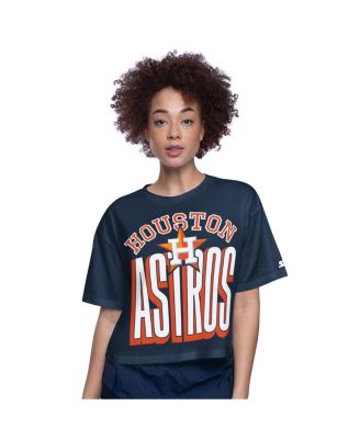 Starter - Women's Navy Houston Astros Play the Ball Boxy Cropped T-Shirt