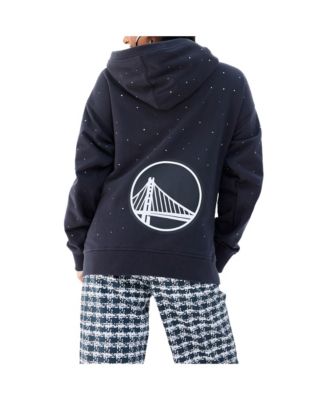 Women's Black Golden State Warriors Oversized Allover Gemstone Full-Zip Hoodie