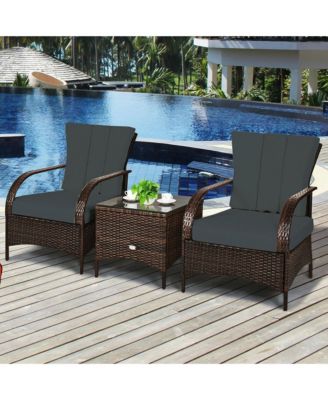 3 PCS Patio Wicker Rattan Furniture Set Coffee Table & 2 Rattan Chair