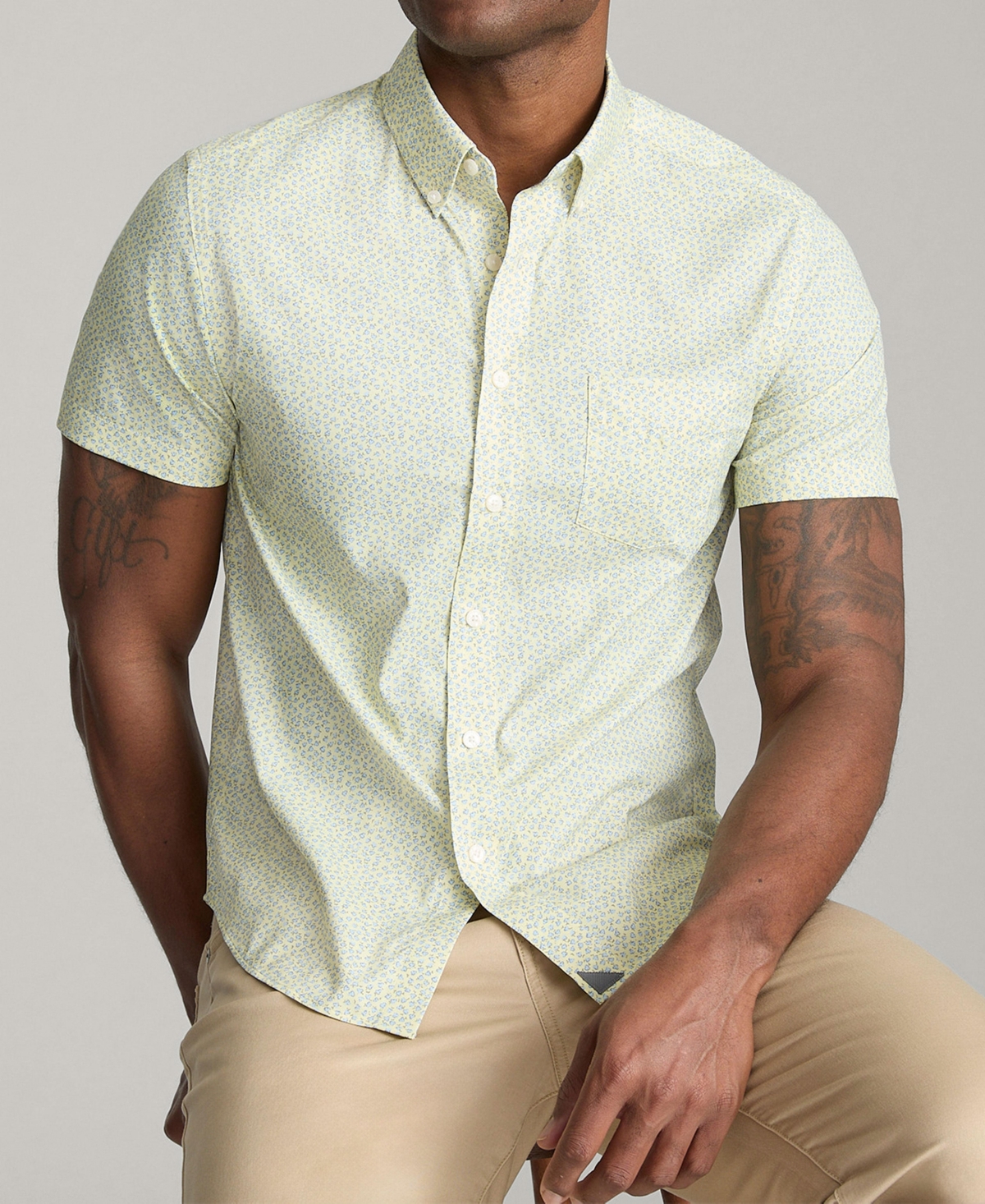 Men's Slim Fit Wrinkle-Free Performance Ivers Short Sleeve Button Up Shirt - Green