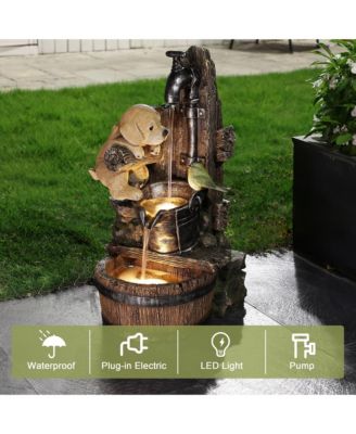 Puppy at the Farmhouse Faucet Resin Outdoor Fountain with Lights