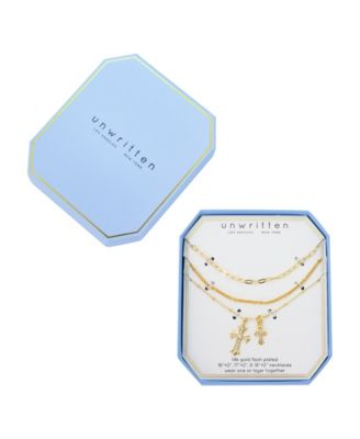 Cubic Zirconia Double Cross Pendant Layered Necklace Set