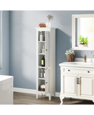 Tall Bathroom Floor Cabinet with Shutter Doors and Adjustable Shelf