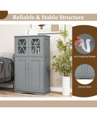 4 Doors Freeestanding Bathroom Floor Cabinet with Adjustable Shelves