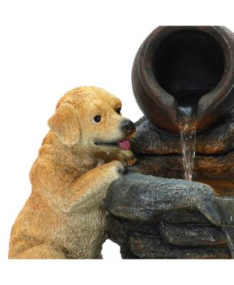 Puppy Rock Tower Farmhouse Resin Outdoor Fountain with Lights