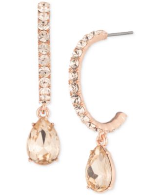 Givenchy - Silver-Tone Color Pear-Shape Crystal Charm Pav&eacute; C-Hoop Earrings