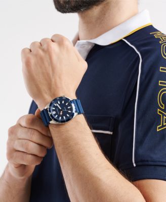 Men's Analog Blue Silicone Watch, 44mm