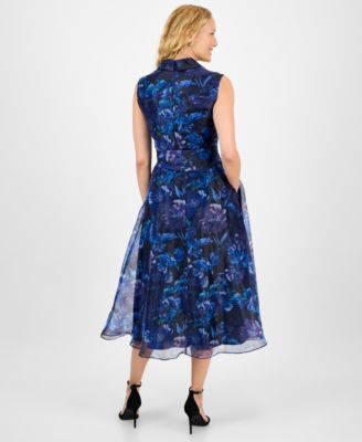 Women's Printed Fit & Flare Tie-Waist Dress