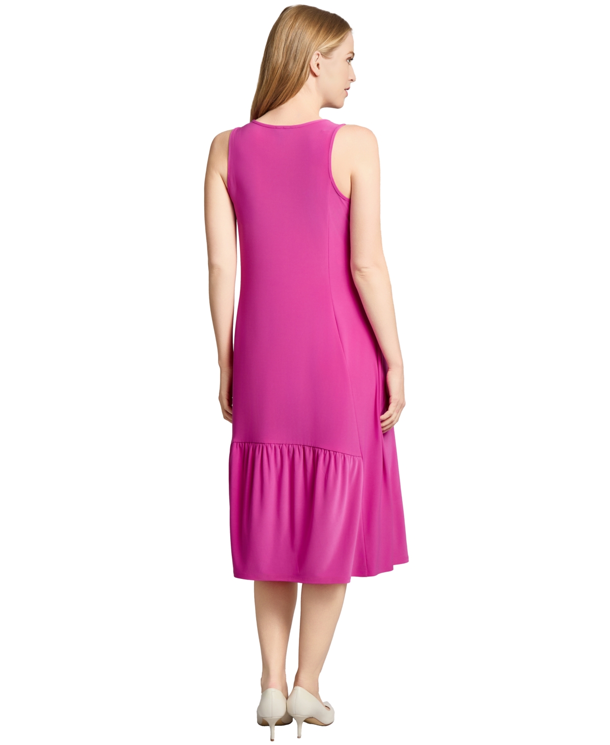 Jones New York Petite Crew Neck Tank Dress With Ruffle Hem