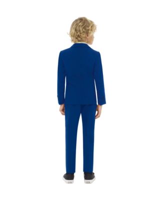 Boys Navy Royale Solid Slim Fit Suit Including Blazer, Pants and Clip-On-Tie
