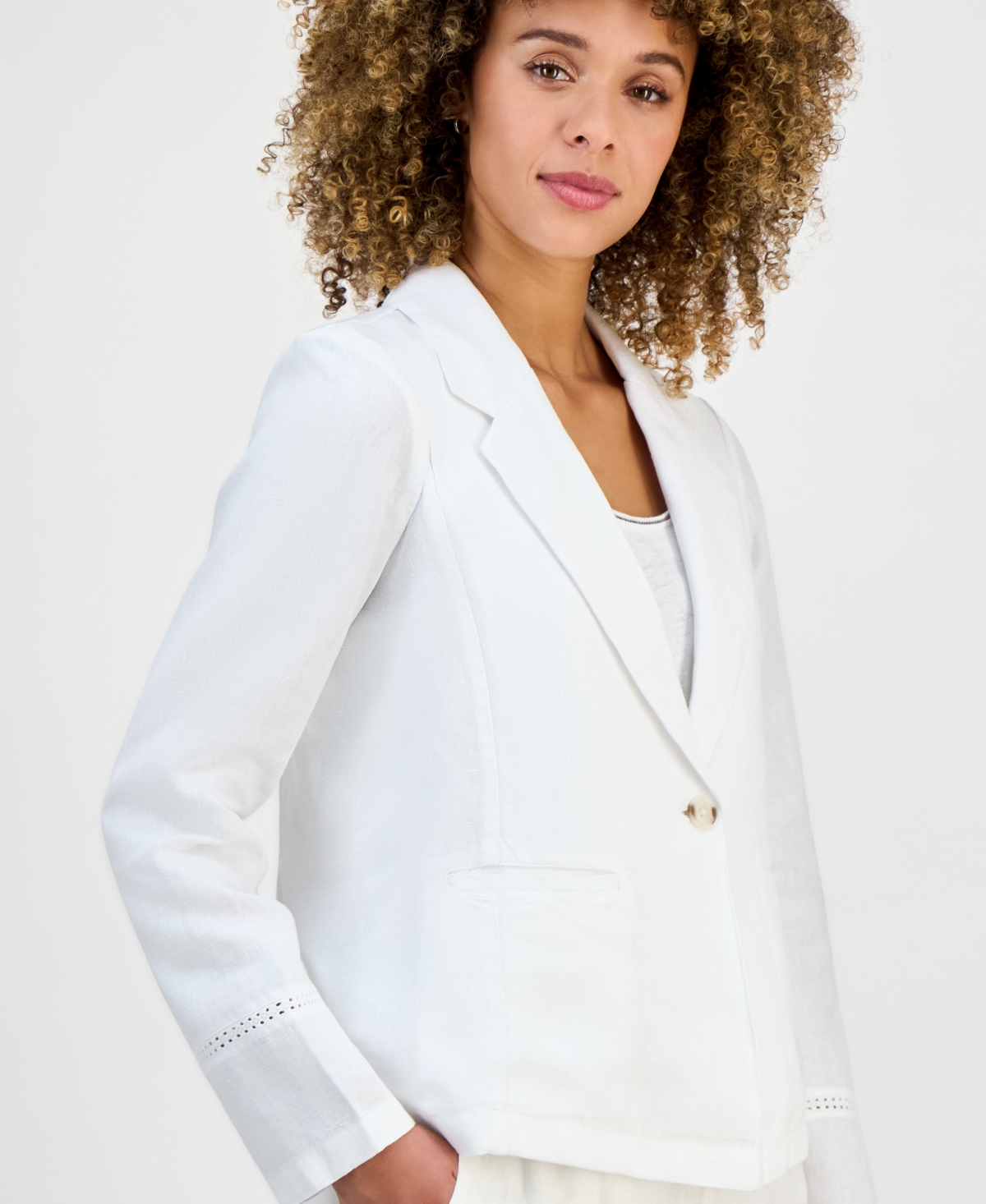 Charter Club Women's 100% Linen Crochet Trim Blazer, Exclusively At Macy's